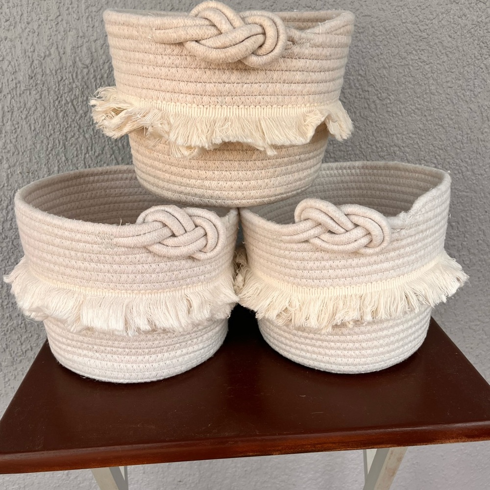Cotton Woven Rope Baskets with Fringe